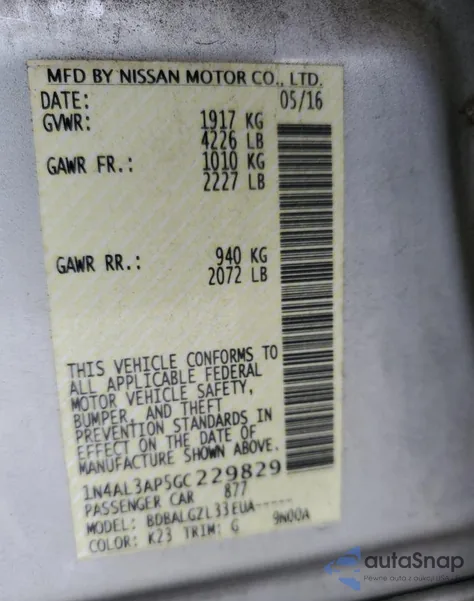 2016 Nissan Altima 2.5 из США, поврежденный, VIN 1N4AL3AP5GC229829